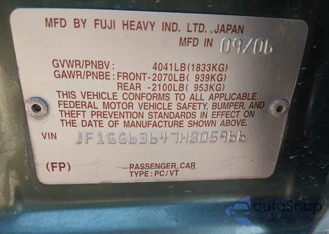 2007 Subaru Impreza Outback Sport from USA, damaged, VIN JF1GG63647H805966